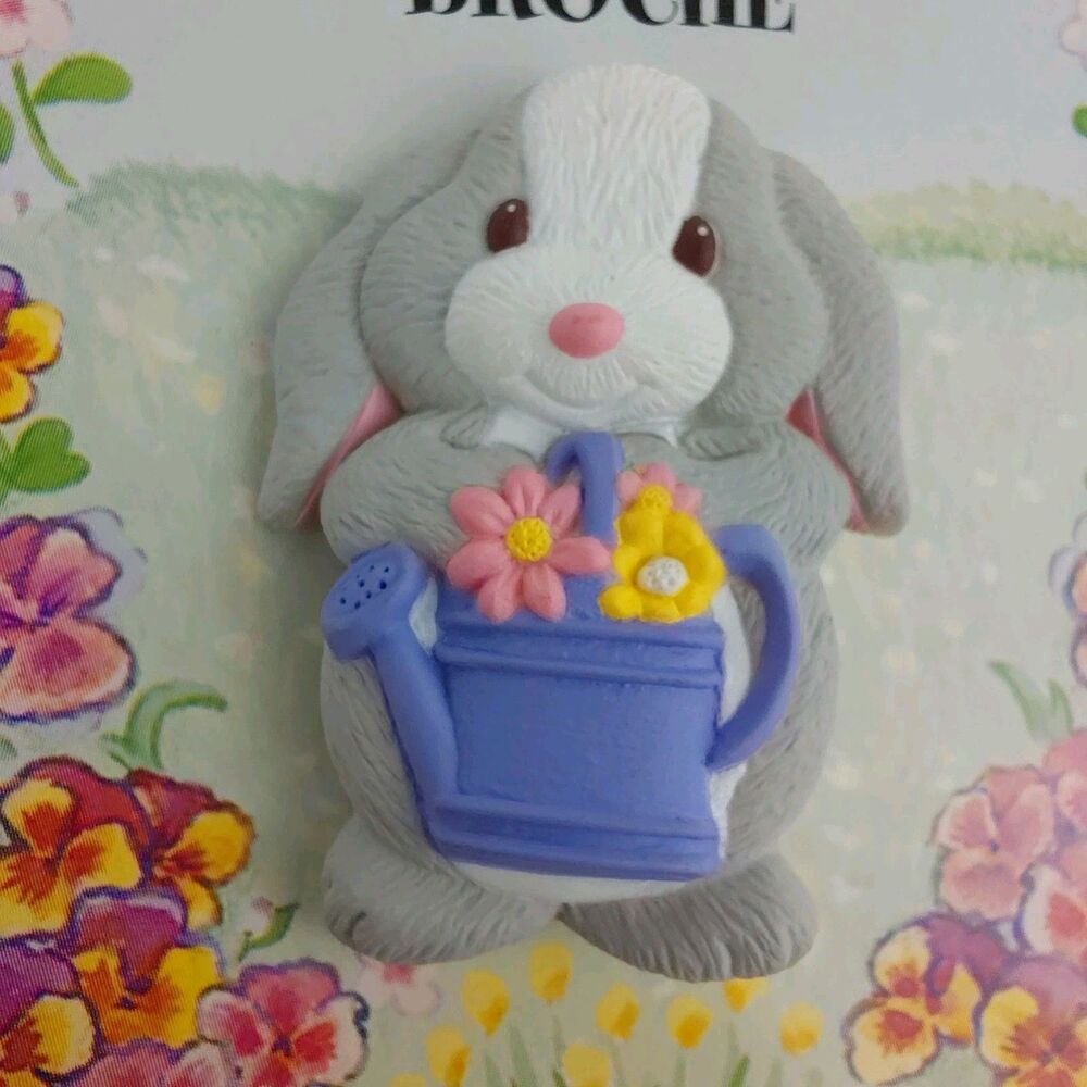 Hallmark Easter Lapel Pin Brooch Vtg Grey Bunny Rabbit NOS 2000 Spring - Picture 4 of 8